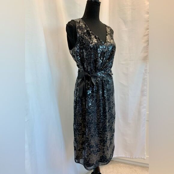 Elie Tahari Brown black sequin leopard print sleeveless cocktail dress Sz 10 - Picture 4 of 13